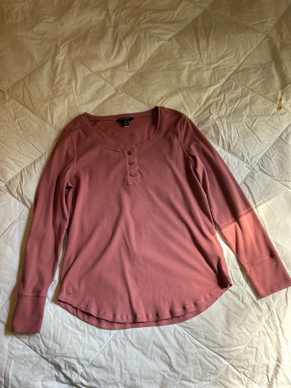 Long-Sleeve Henley Top in Dusty Rose